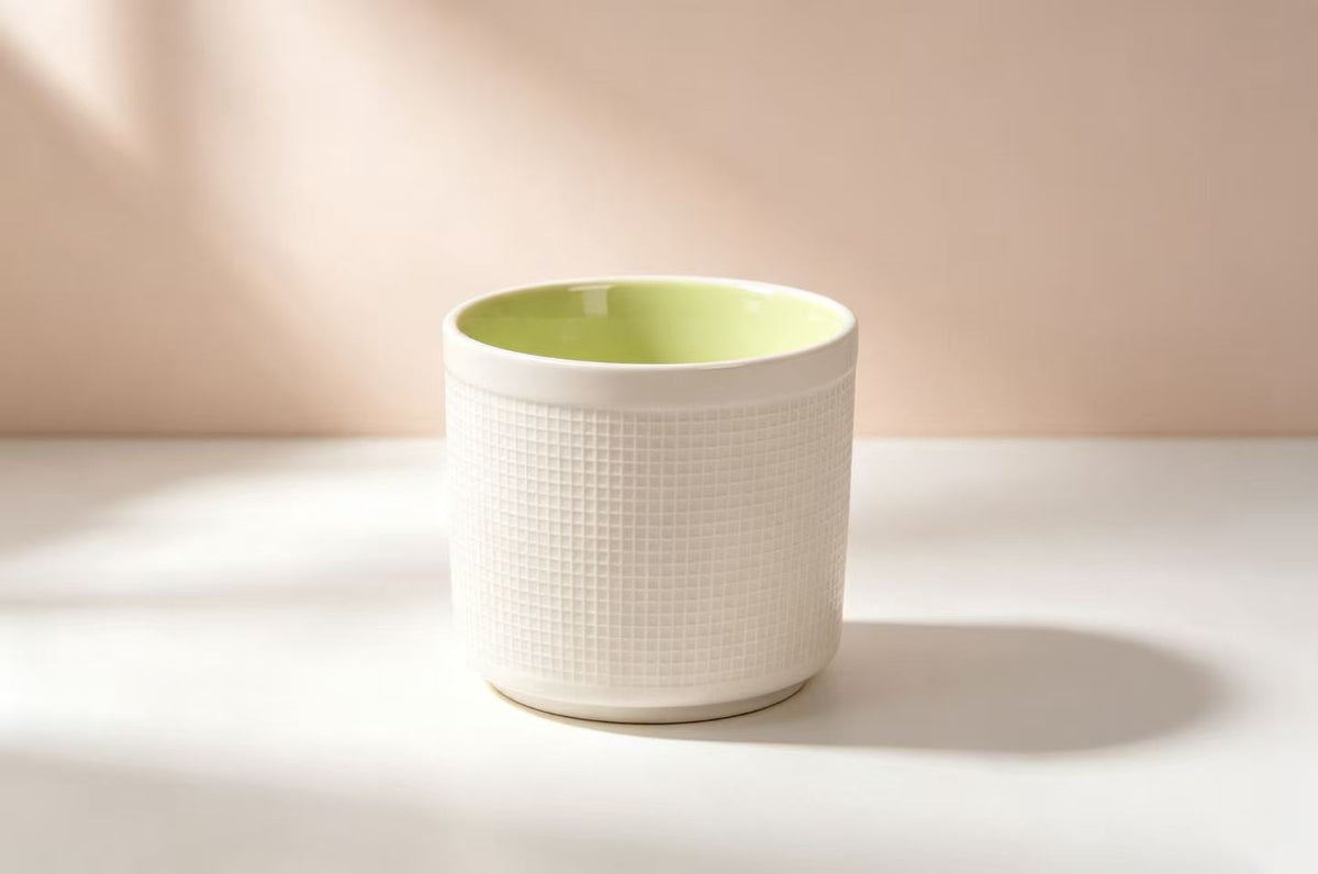 Pixel Art Embossed Ceramic Coffee Cup, Light Green Interior