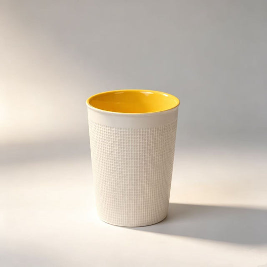 Pixel Art Embossed Ceramic Tumbler, Bright Yellow Interior