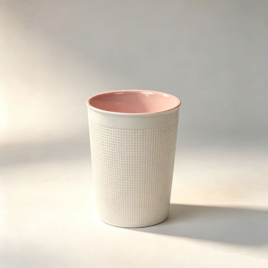Pixel Art Embossed Ceramic Tumbler, Soft Pink Interior